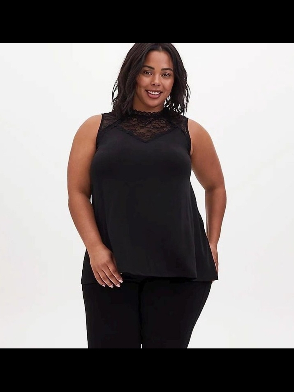 Torrid Studio Black Knit Lace Mock Neck Tank 1X